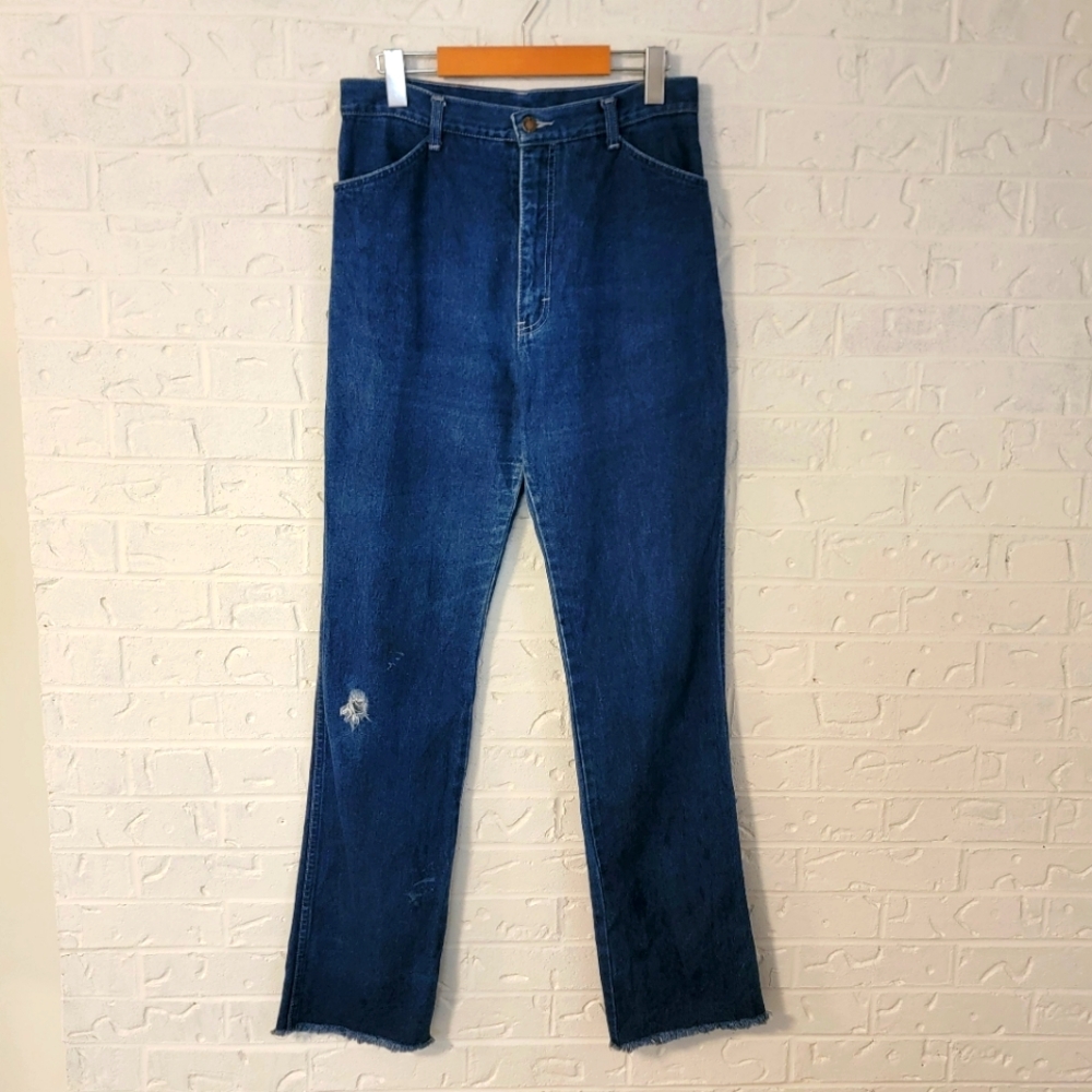 vintage 80s thick stretch denim jeans high rise tall inseam embroidered pockets